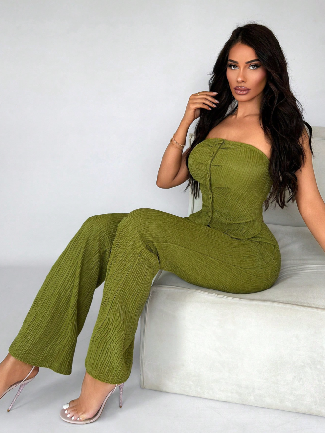 Satijnen sexy elegante feest top en lange broek, vrouwen