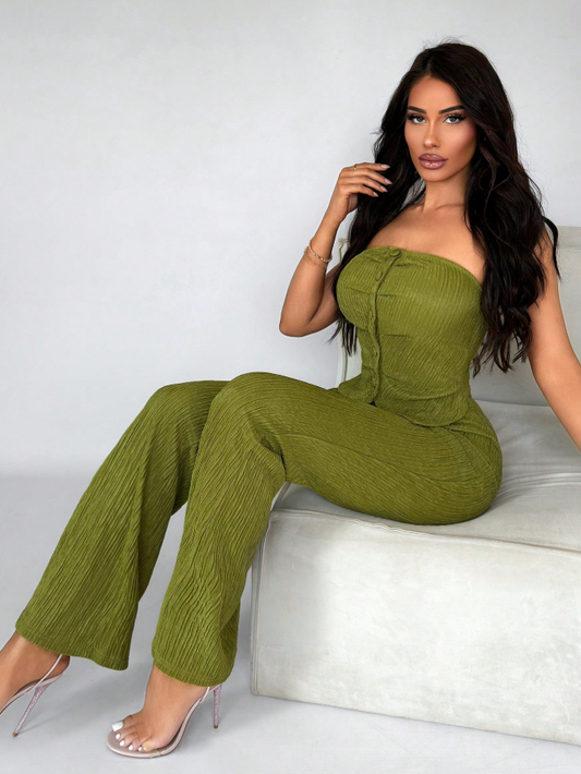 Satijnen sexy elegante feest top en lange broek, vrouwen