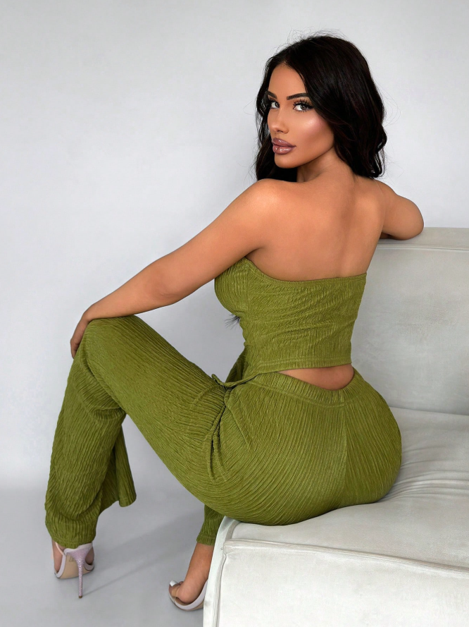 Satijnen sexy elegante feest top en lange broek, vrouwen