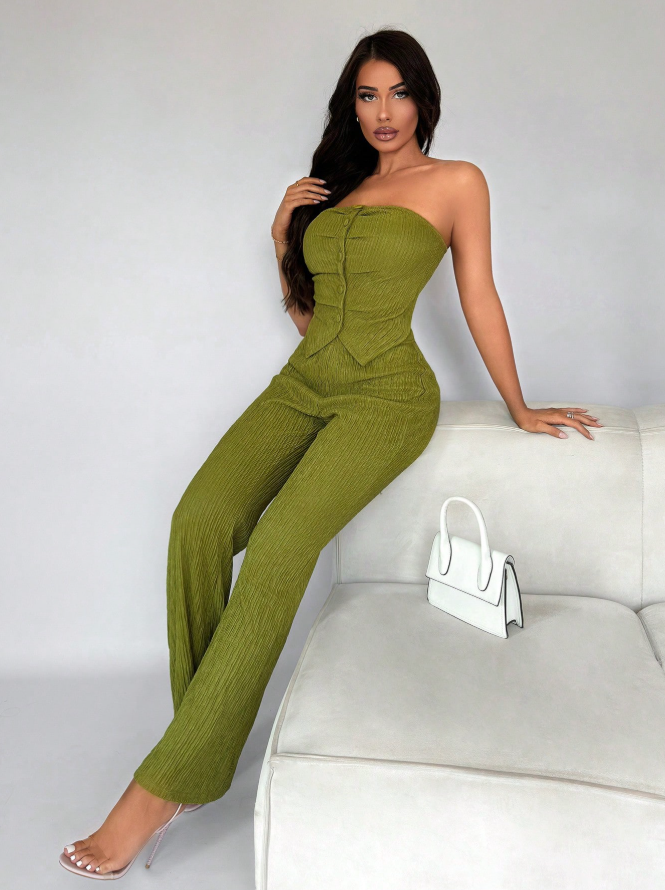 Satijnen sexy elegante feest top en lange broek, vrouwen